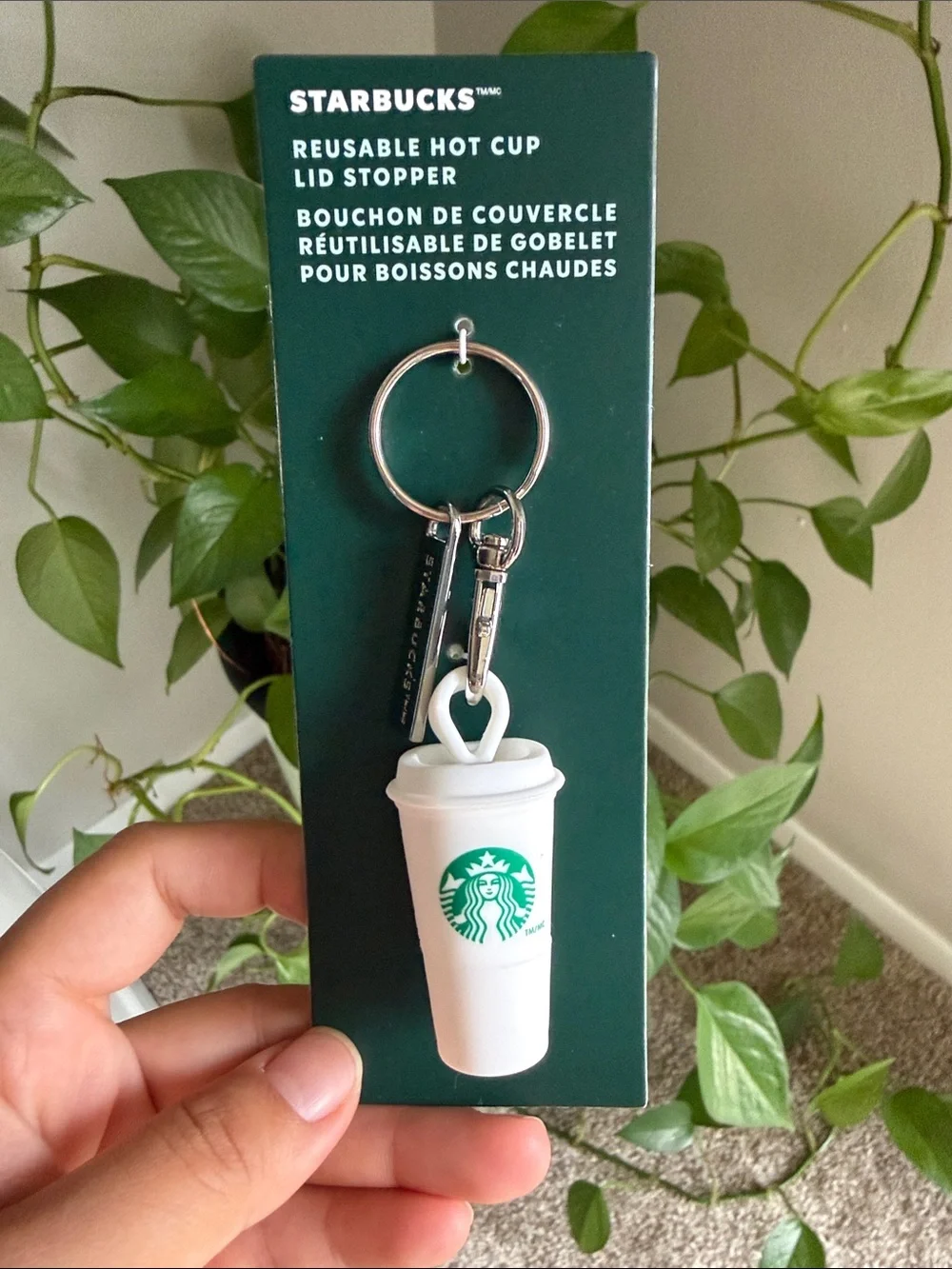Starbucks White & Green Reusable Cup Keychain with Metal Ring